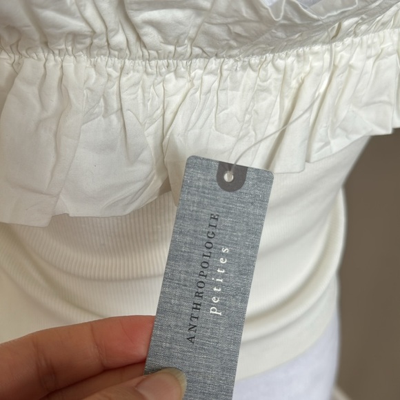 Anthropologie Maeve Poplin Ruffle Trim White Tube Off Shoulder Top Size MP - NEW - Picture 10 of 12